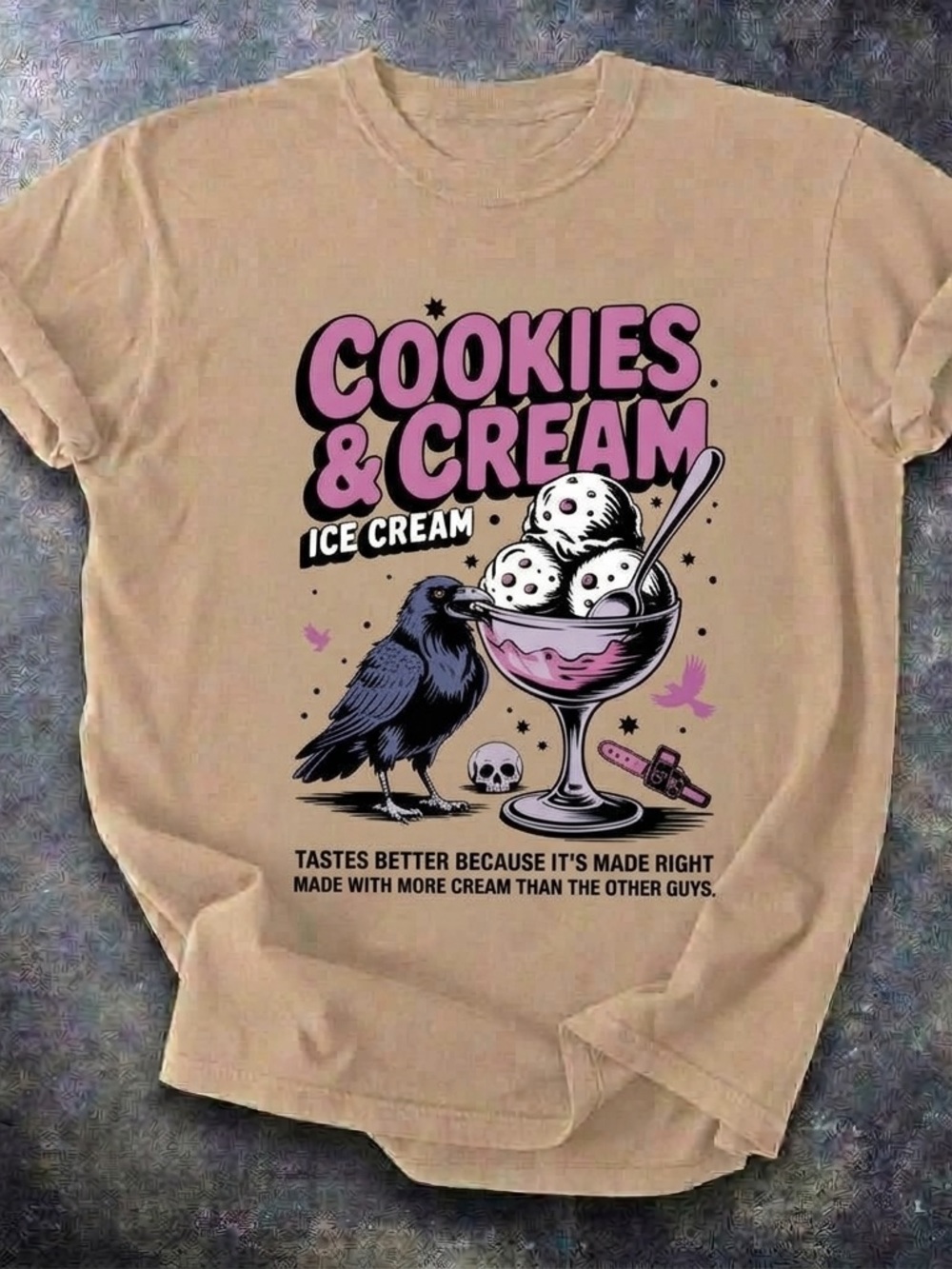 Cookies & Cream Ice Cream Shirt, Gothic Dessert Graphic Tee - Unisex Sand